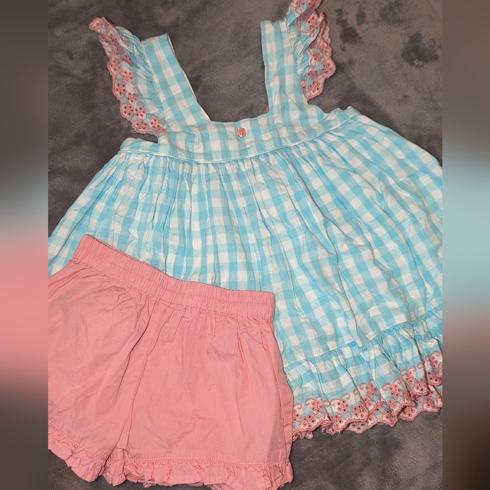 Well Dressed Wolf aunt heart 4t aqua and pink Gingham dress with shorts